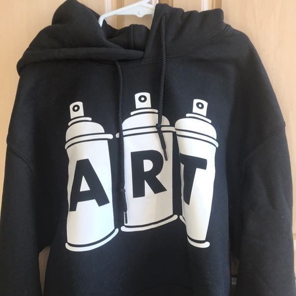 Street artist black hoodie spray paint cans men’s small women’s med lg - Picture 1 of 11
